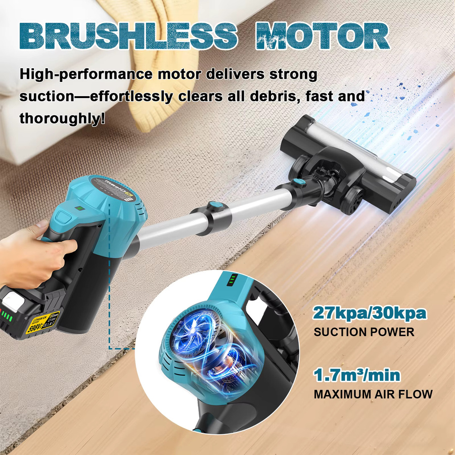 Gisam Bürstenloser Elektrischer Akku-Staubsauger für Makita 18V mit 1,5 l Behälter und 30 kPa Saugkraft, Beutellos - Bild 3