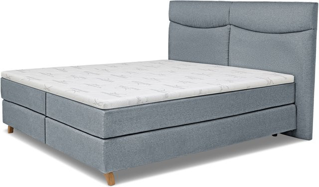 Boxspringbett SANSIBAR LIVING Langeoog in Blau und Silber mit Stoffbezug und Taschenfederkern, B/T: 160 x 200 cm - Bild 1