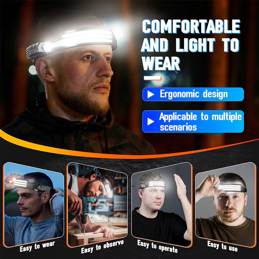 VASTFIRE COB LED Stirnlampe mit Bewegungssensor und wiederaufladbarem Akku für Outdoor und Angeln - Bild 6