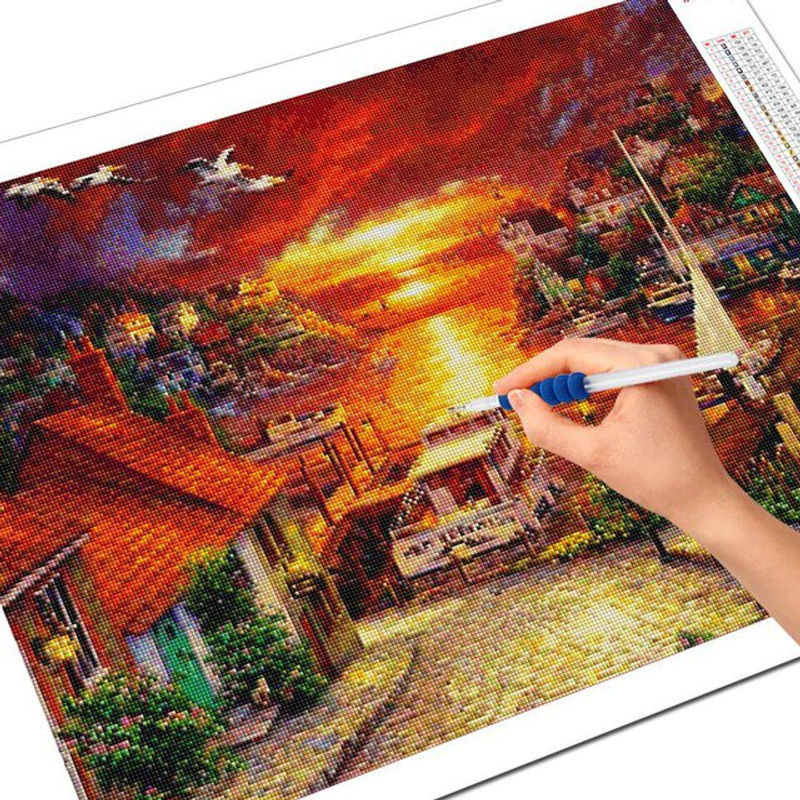 FIYO Diamond Painting Set Landschaft Sonnenuntergang mit Strass Steinen, Mehrfarbig, B/H: 30 x 20 cm - Bild 1