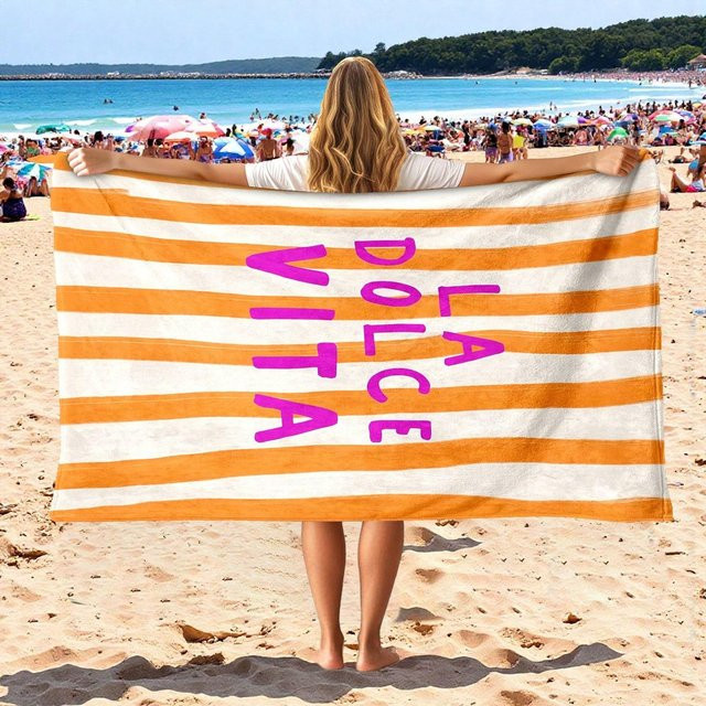 La Dolce Vita Gestreiftes Strandtuch von Ka Chen Muda, Weiß-Orange, B: 63 cm, H: 120 cm - Bild 1