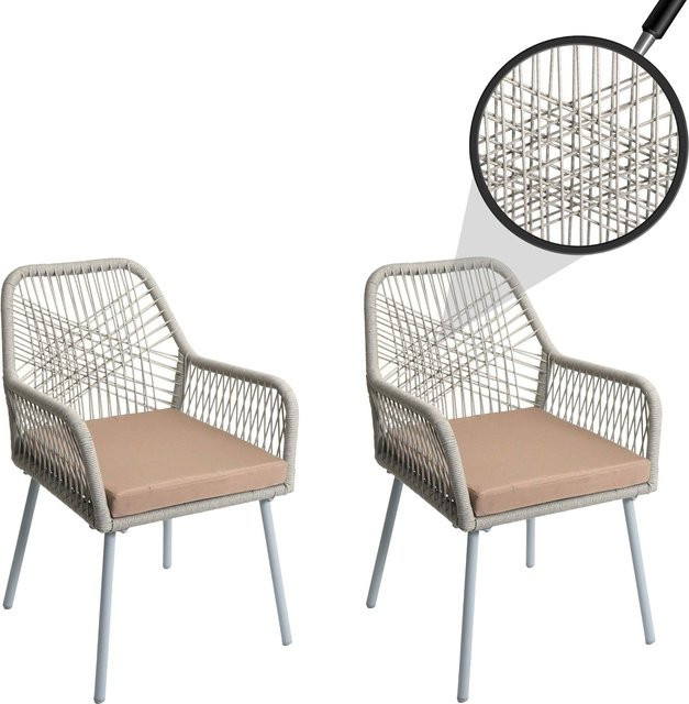 2er-Set MCW Gartenstuhl O12 aus Aluminium mit Seilgeflecht Rope in Grau und Sitzpolstern in Taupe - Bild 1