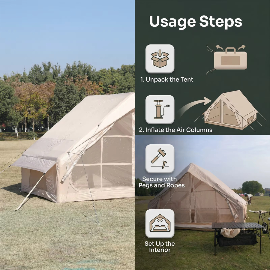Podofo Aufblasbares Campingzelt mit Einzeltür in Beige, 6,3 m² wasserdichtes Luftzelt aus 210D Oxford-Gewebe - Bild 6