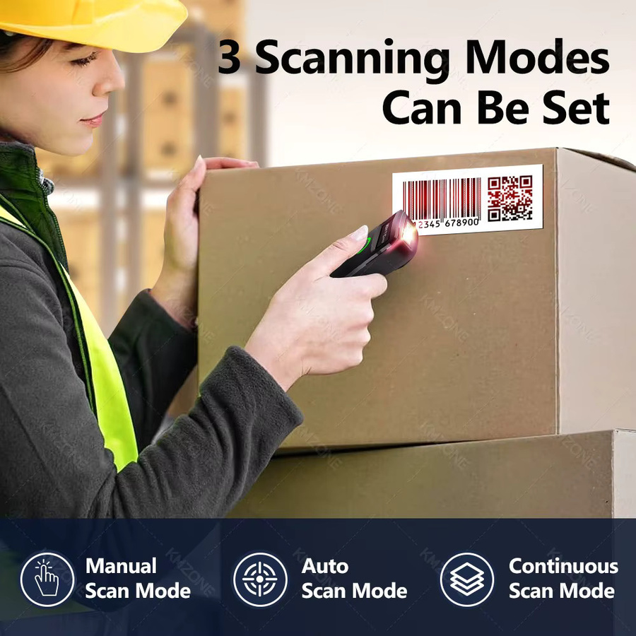 KMZONE 2D Mini-Barcode-Scanner Handheld, kabellos via Bluetooth 2.4G oder kabelgebunden via USB, Schwarz, unterstützt QR, PDF417, EAN13 und Data Matrix - Bild 4