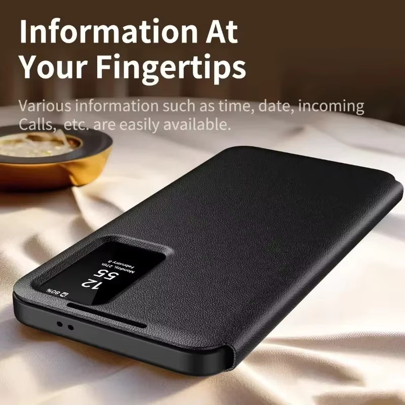 Smart View Display Leder Flip Case für Samsung Galaxy S26 Ultra S25 S24 S23 FE Plus A57 A37 A17 mit Kartenfach und Stoßschutz in Schwarz oder Blau - Bild 4