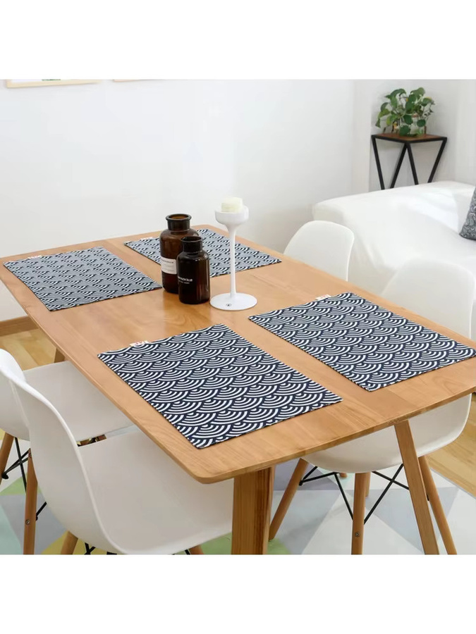 VIKAMA Tischset-Set aus Baumwolle mit Muscheldruck in Blau, schmutzabweisend und orientalisch im japanischen Design - Bild 4