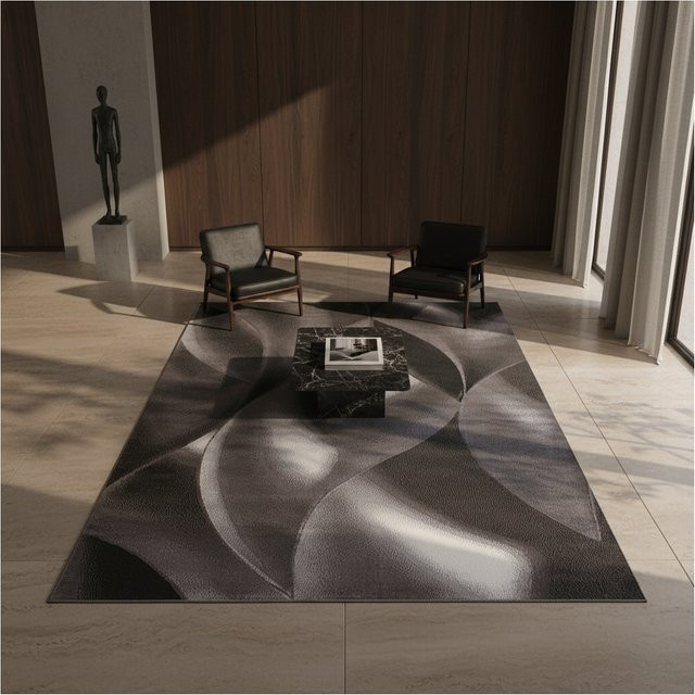 Kadima Design Teppich Kurzflor INN in Braun und Grau mit abstraktem Wellenmuster, B/T: 240 x 340 cm - Bild 1