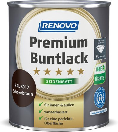 RENOVO Buntlack für Holz in Braun, wasserbasiert, seidenmatt und wetterfest, 0,75 l - Bild 1