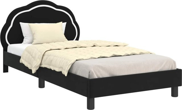 vidaXL Kinderbettgestell mit Kopfteil und Seitenfächern in Schwarz, Samt, B/T/H: 90 x 200 x 104,5 cm - Bild 1