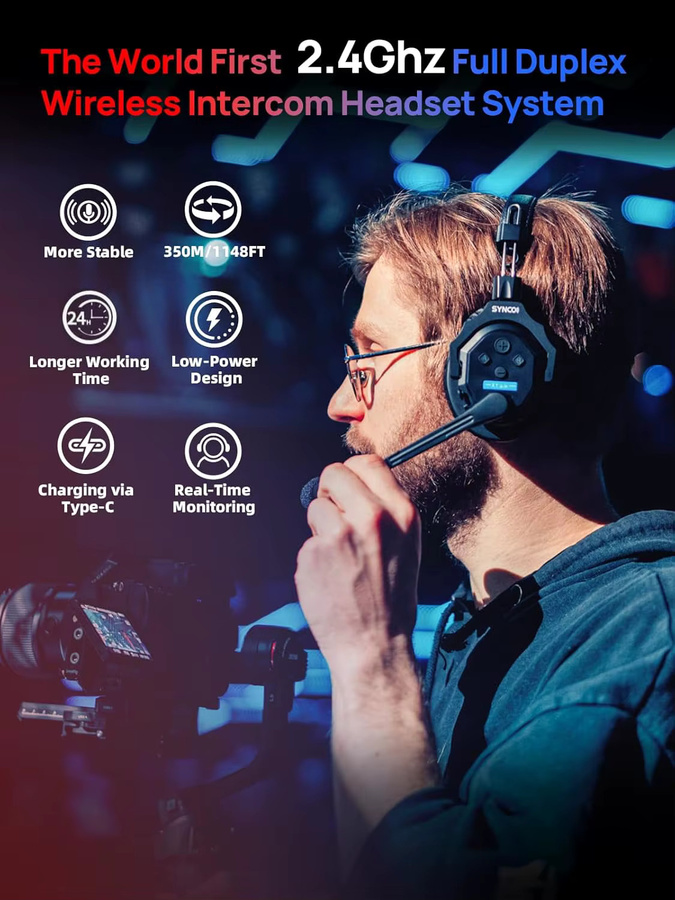 SYNCO XTALK X2 X5 Kabelloses Intercom-Headset-System für 2 Personen in Schwarz mit 350m Reichweite und Geräuschunterdrückung für Videoaufnahmen - Bild 5