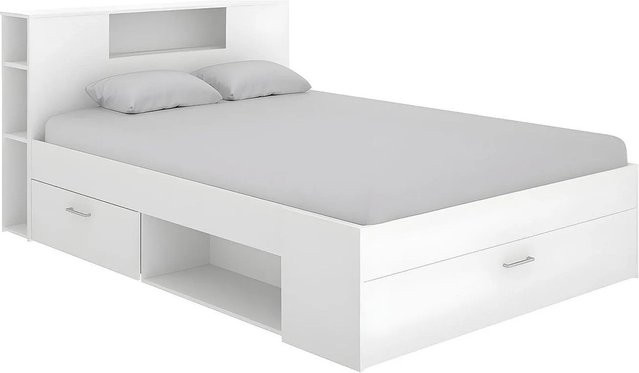Vente-unique Bettrahmen Leandre Weiß mit Schubladen B/T/H: 140 x 190 x 218,5 cm - Bild 1