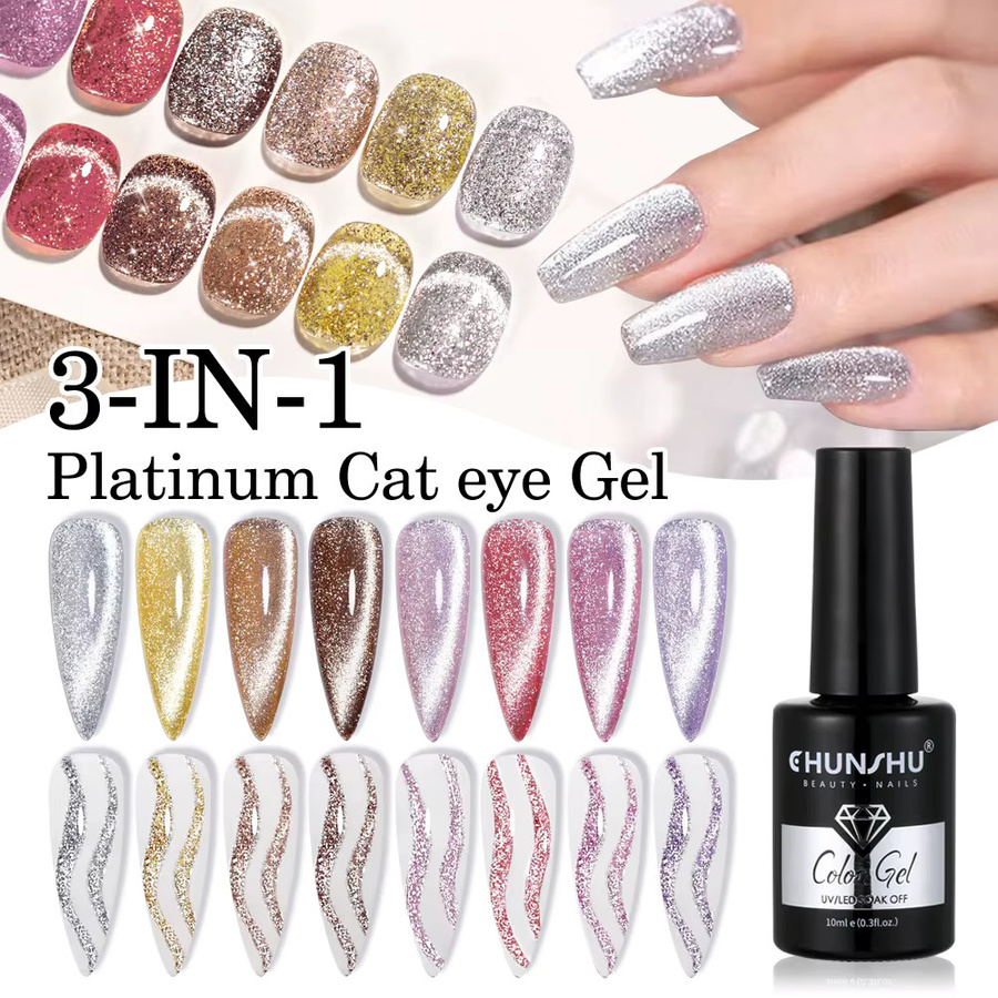 CHUNSHU Platinum Cat Magnetic Gel Nagellack, 10 ml, Silber-light Shine - Bild 2