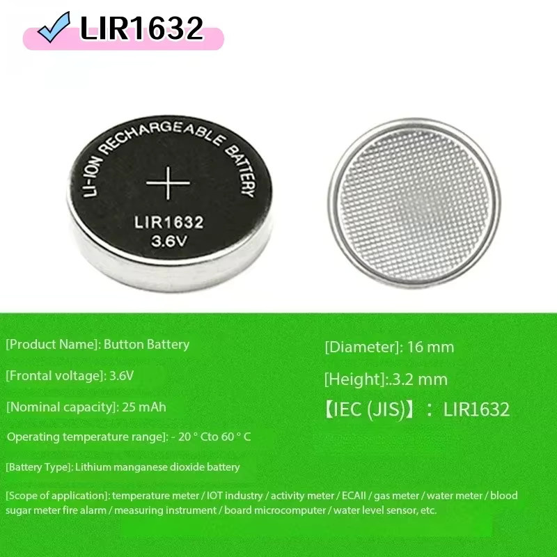 Koonenda LIR1632 Lithium-Knopfzellen 3,6 V wiederaufladbare Batterien in Silber - Bild 2