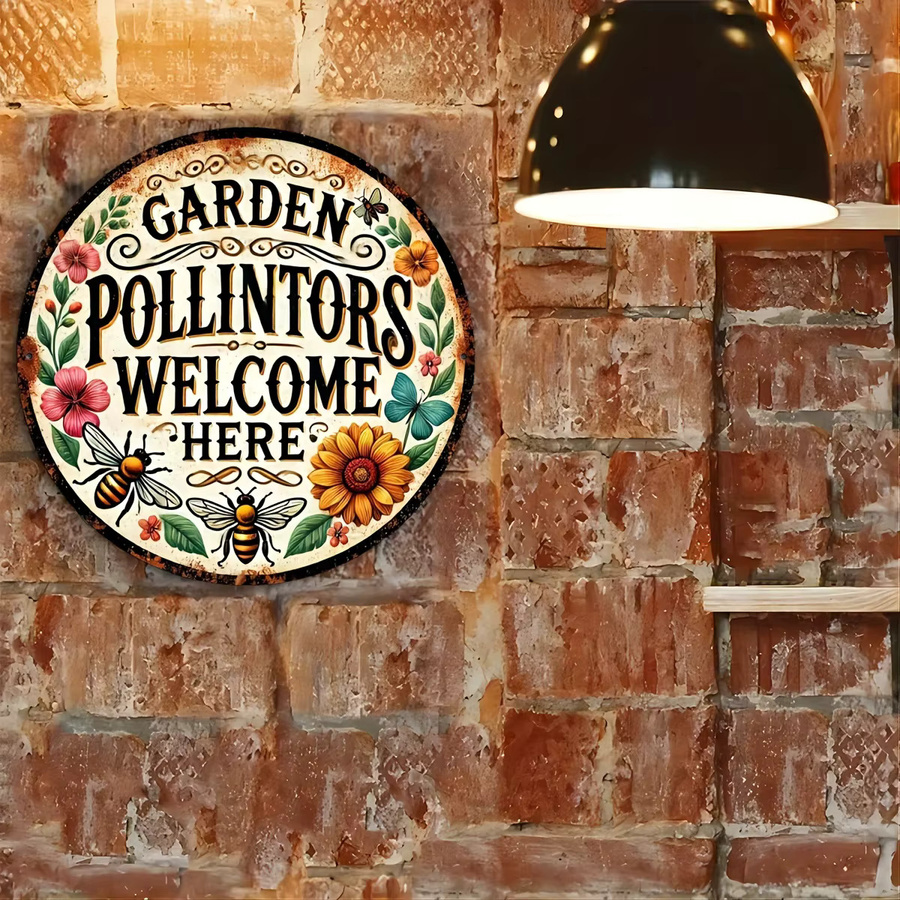 Potdemiel Vintage Aluminiumschild Garden Pollinators Welcome Here in Mehrfarbig, B/H: 20,3 x 20,3 cm - Bild 4