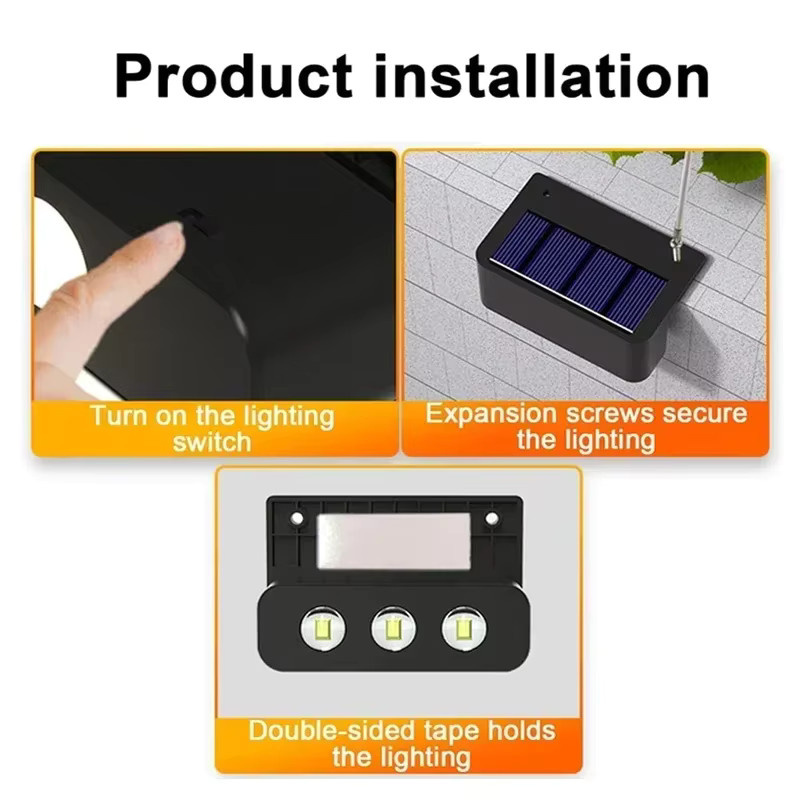 TLEDMP 4er Set Solar-Stufenleuchten für den Außenbereich, wasserdichte IP65 Dekorbeleuchtung für Terrasse und Zaun, Schwarz/Weiß - Bild 5