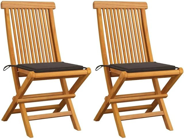 vidaXL Gartenstühle aus Teakholz mit Taupe Kissen, 2er Set, Braun - Bild 1