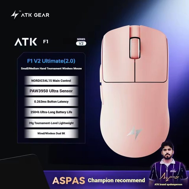ATK Blazing Sky F1 V2 Kabellose Gaming-Maus in Schwarz mit PAW3950 Sensor, Dual-Mode und 8 kHz Ultra Dual Latenz - Bild 1