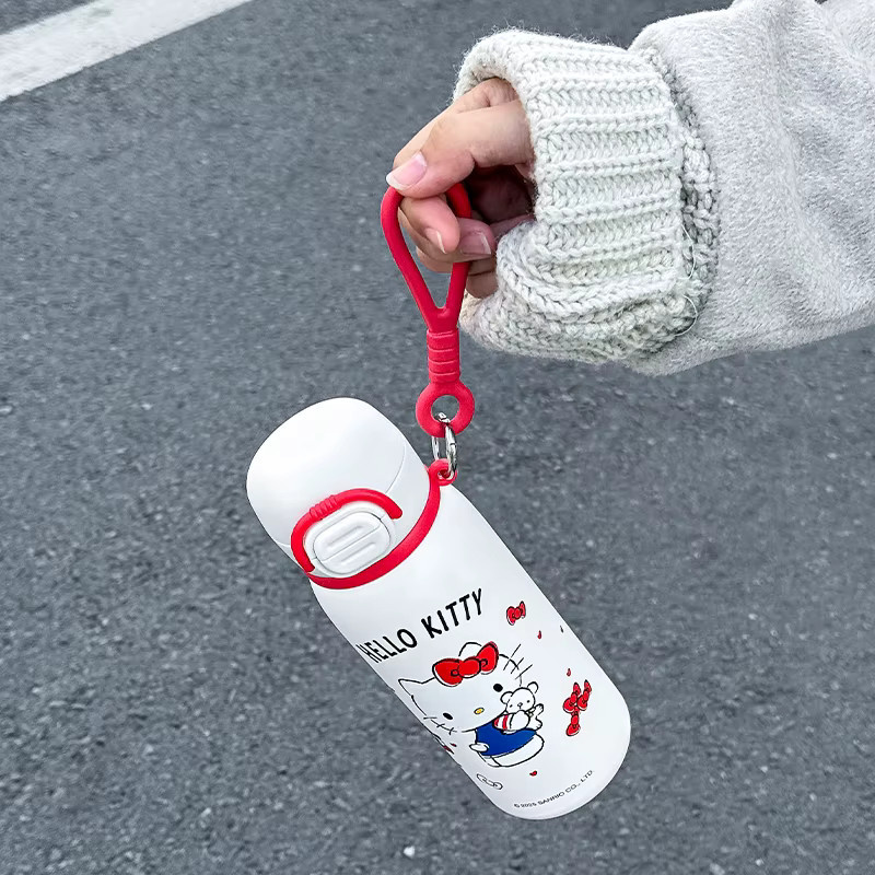 Sanrio HelloKitty Edelstahl-Thermosflasche mit zwei Trinkmodi und Tragegriff, Lila/Weiß, 500 ml - Bild 2