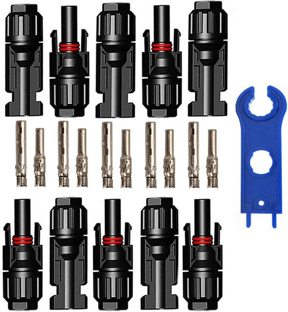 AOKIN Solar PV Stecker Set mit 5 Paaren Anschlüssen und 2 Schraubenschlüsseln, Wasserdicht, Schwarz - Bild 1