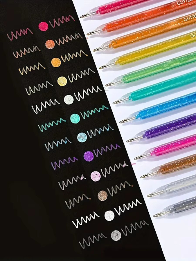 Ideal Creat Glitzer-Gelstifte Set, 12-teiliges Set in 12 Farben, schnell trocknende fluoreszierende Stifte für Schule und Büro - Bild 6