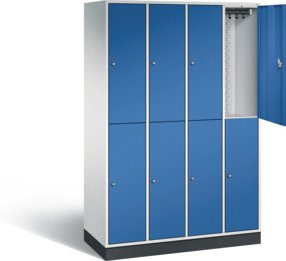 C+P Spind Intro doppelstöckig mit Türen, Korpus Lichtgrau, Front Enzianblau, H: 195 cm, B: 122 cm, T: 49 cm - Bild 1