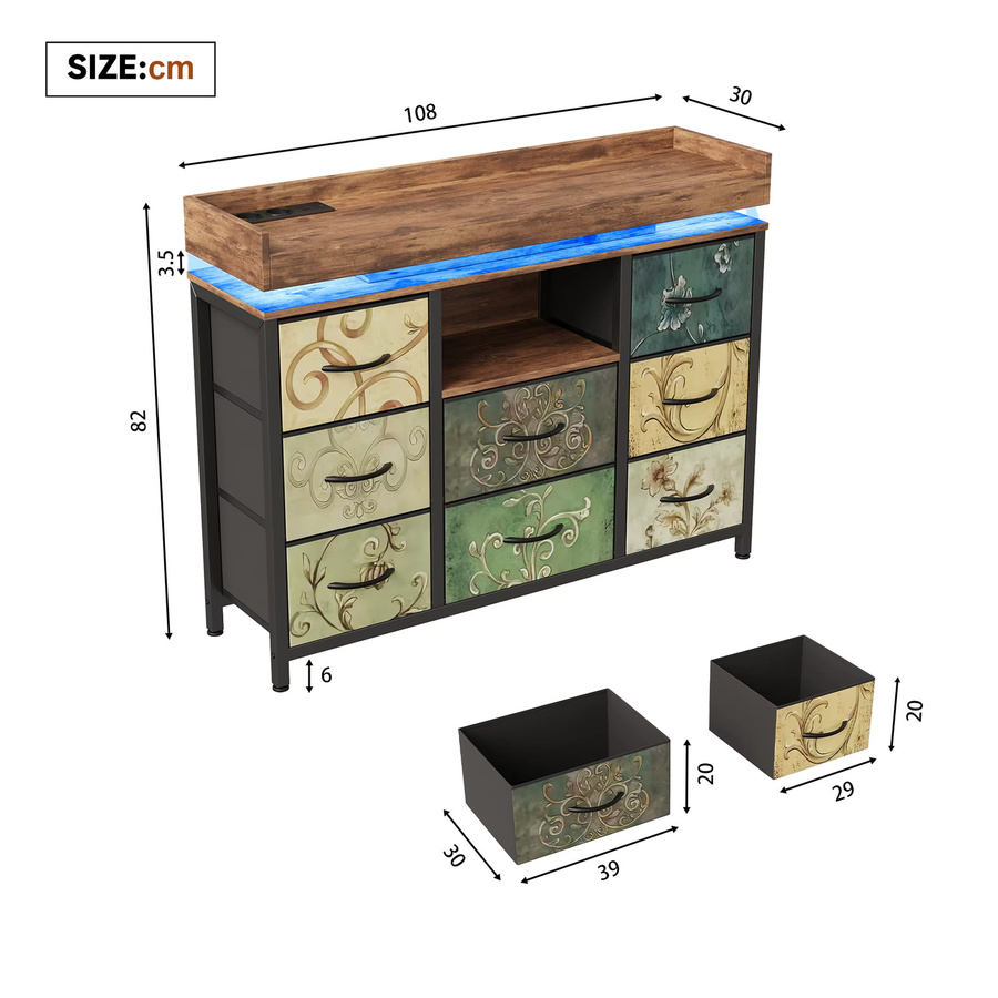 Anajqaqia Kommode mit 8 Stoffschubladen, LED-Beleuchtung, Stahlrahmen und Holzplatte, Multicolour - Bild 2