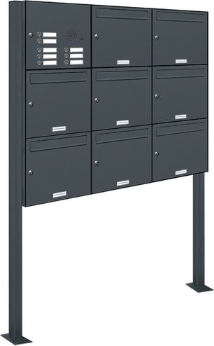 AL Briefkastensystem für 8 Parteien, freistehend, grau, B/H/T: 122,9 x 170 x 11,6 cm - Bild 1
