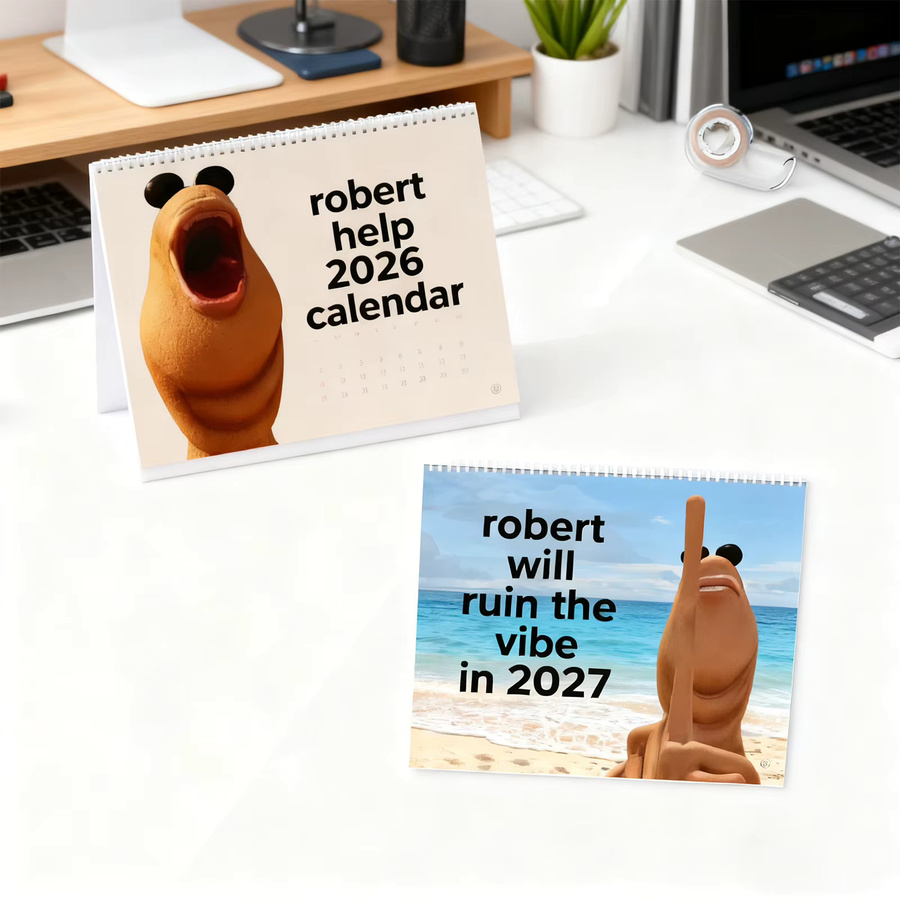 Lustiger Meme-Wandkalender 2026 Robert The Worm Hängekalender mit Abreißseiten in Gelb und Multicolour - Bild 1