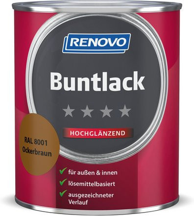 RENOVO Buntlack für Holz in Braun, hochglänzend und wetterfest, 0,75 l - Bild 1