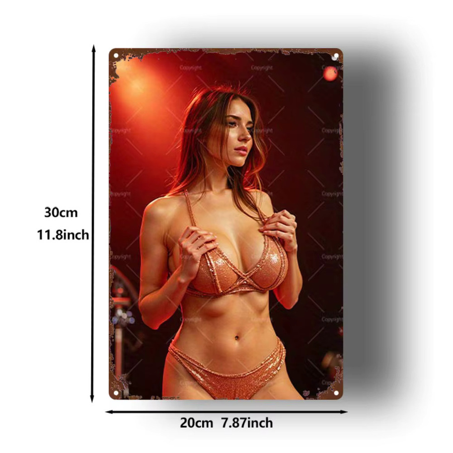 Retro-Metallblechschild CIFBUY mit Pinup-Kunst für Bar, Garage oder Café, Mehrfarbig, Breite: 20,32 cm, Höhe: 30,48 cm - Bild 2