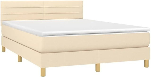 vidaXL Boxspringbett mit Matratze in Beige, Hybrid-Bett mit LED-Unterbettbeleuchtung und USB-Ladeport, B/T: 140 x 190 cm - Bild 1