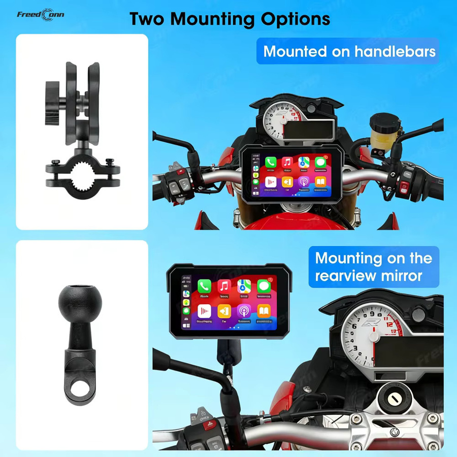 Freedconn Motorrad-Navigationssystem mit Carplay und Android Auto, tragbarer wasserdichter Monitor in Schwarz - Bild 6