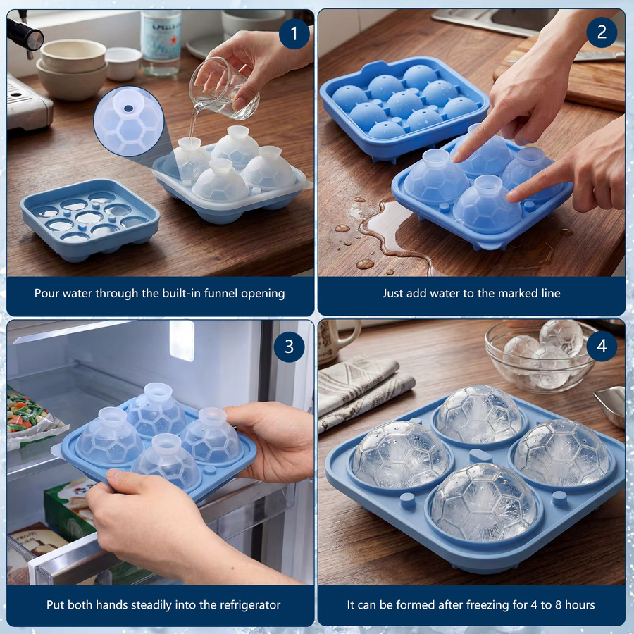2er-Set Willstar Silikon-Eiswürfelformen in Fußballform, Farbe: Blau, Eiswürfelbereiter für Whiskey, Cocktails und Bourbon - Bild 5