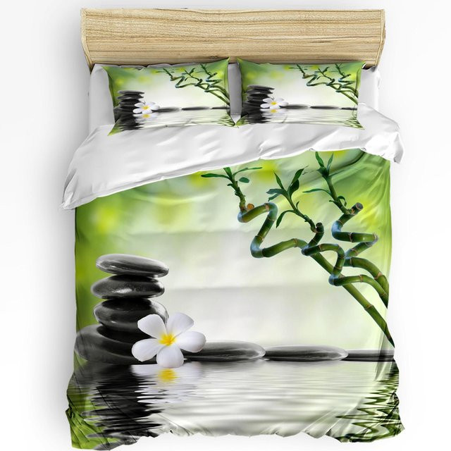 JMG Household Supplies 3-teiliges Bettwäscheset Orchideensteine Bambus Zen in Grün, Microfaser, B/H: 135 x 200 cm - Bild 1