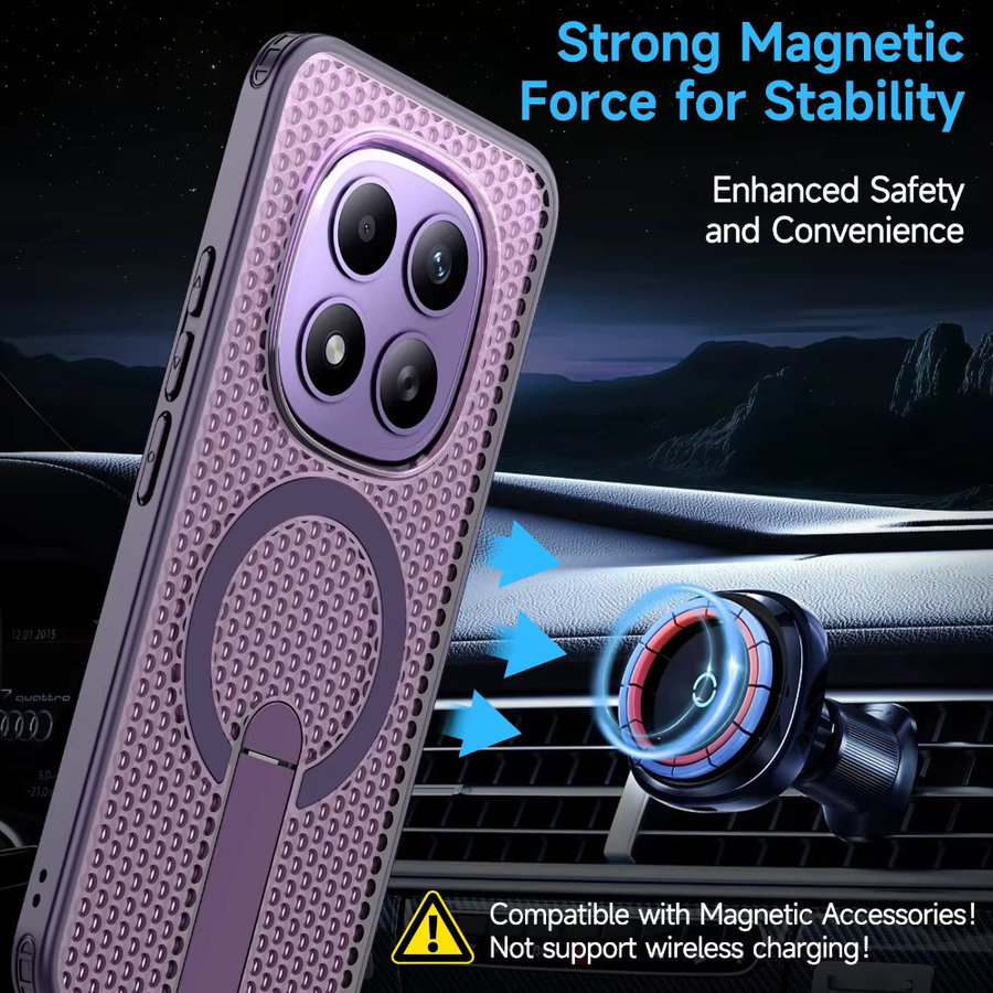Stoßfeste Mesh Handyhülle mit magnetischer Autohalterung und Wärmeableitung für Xiaomi Redmi Note 15 Pro Plus 4G 5G sowie K90 Pro Max in Transparent oder Lila - Bild 2