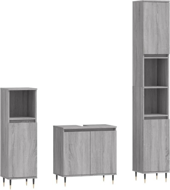 vidaXL 3-tlg. Badmöbel-Set modern in Sonoma Grau mit Waschbeckenunterschrank und zwei Standschränken - Bild 1