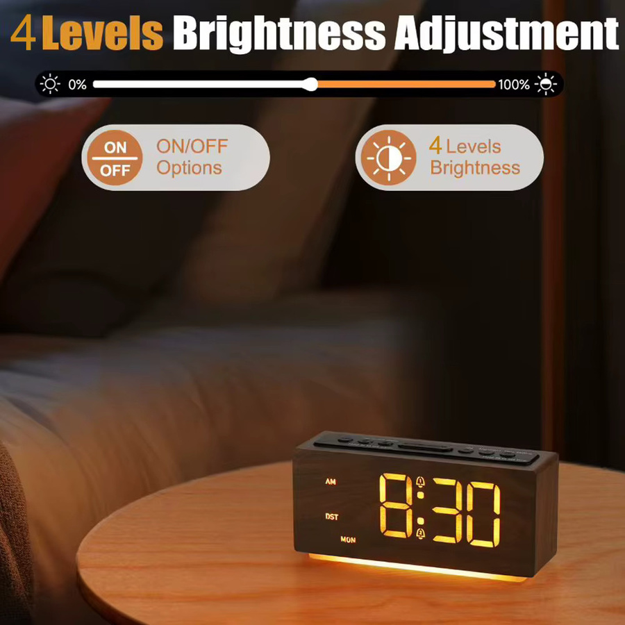 NEIMZ Digitaler LED-Holz-Wecker im minimalistischen Design mit einstellbarer Helligkeit und Schlummerfunktion - Bild 3