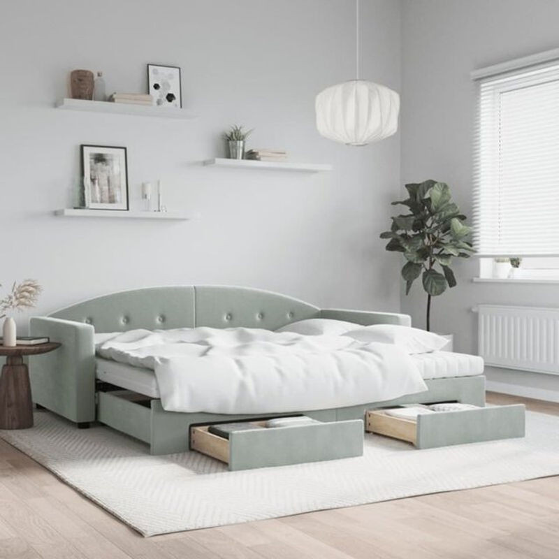Vidaxl Funktionsbett Tagesbett aus Samt mit Schubladen in Grau B: 90 cm, L: 190 cm - Bild 1