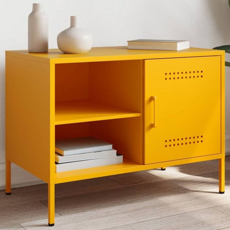 vidaxl TV-Schrank aus Stahl in Gelb im Industrial Design, B/T/H: 68 x 39 x 50,5 cm - Bild 1