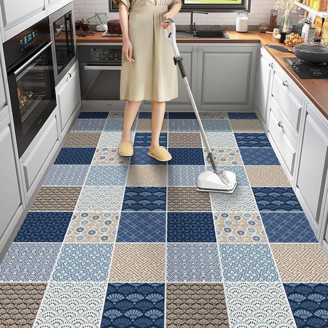 BC-Warm Home Küchenmatte Blau, Rutschfester und Wasserfester Teppich mit geometrischem Muster, B/L: 60 x 160 cm - Bild 1