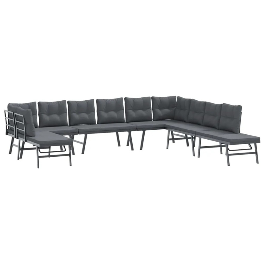vidaXL 7-tlg Garten-Sitzgruppe in U-Form mit Kissen und Couchtisch aus pulverbeschichtetem Stahl in Schwarz, Anthrazit und Grau - Bild 2
