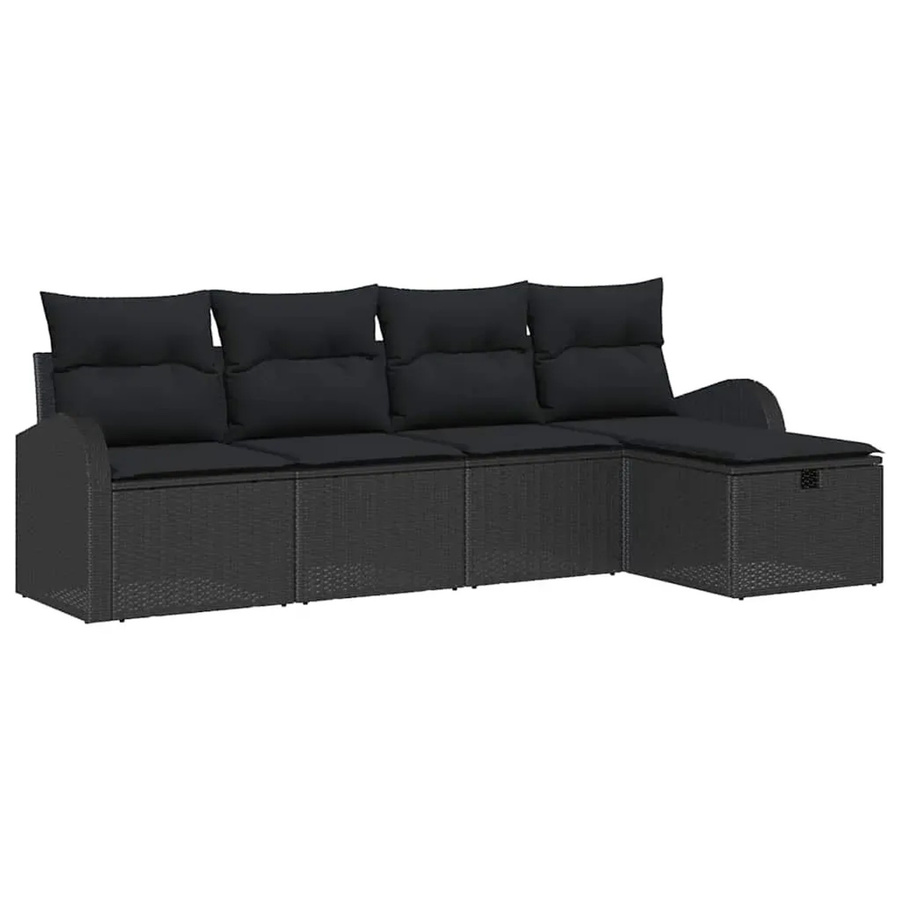 vidaXL Garten-Sofa-Set aus Poly Rattan in Schwarz mit 5 Teilen, inklusive Kissen, Tisch und Hocker mit Stauraumfunktion - Bild 2