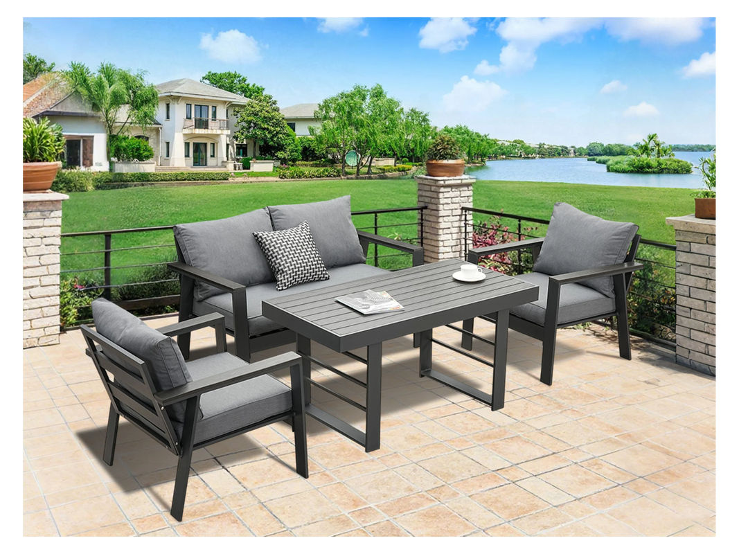 MeXo Aluminium Dining Lounge Set Neapel mit Esstisch für 4 Personen in Grau - Bild 2