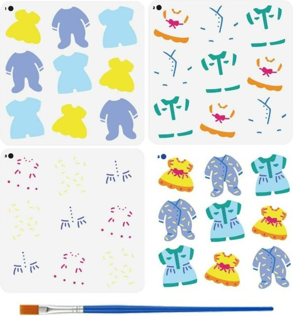 3er-Set mehrlagige Schablonen für Onesies-Kleidung mit Pinsel, 3 verschiedene Stile, Breite: 15 cm, Höhe: 15 cm - Bild 1