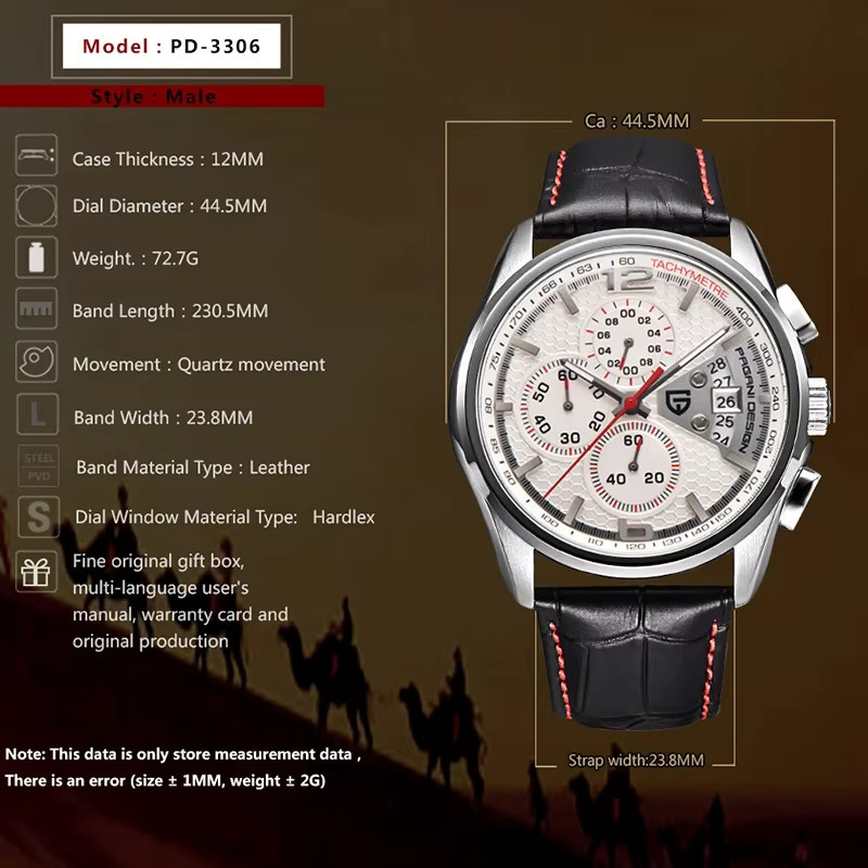 PAGANI DESIGN Chronograph, Quarz, Edelstahl, Leder, Weiß, Herren - Bild 2