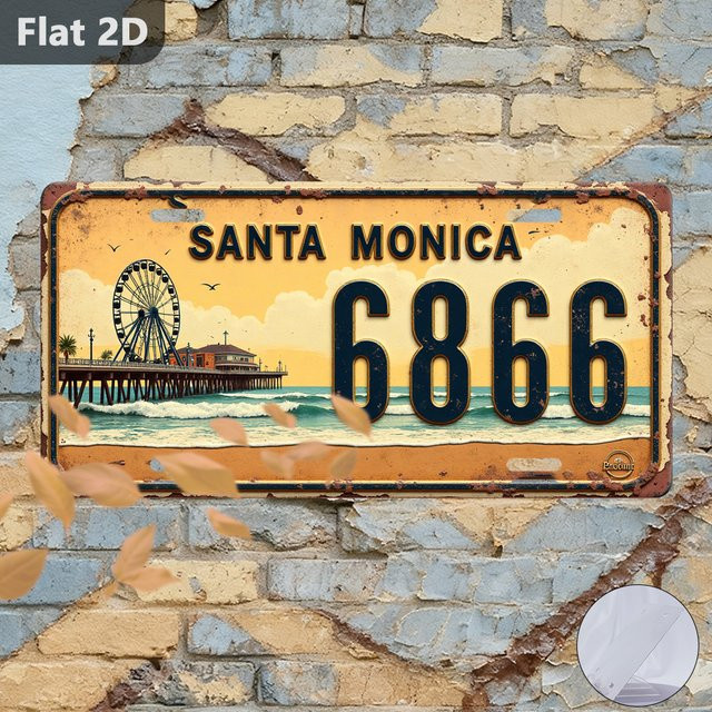 CIFBUY Retro Santa Monica Pier Metallschild Wanddekoration mit Riesenrad Motiv, Mehrfarbig, Breite: 30,48 cm, Höhe: 15 cm - Bild 1