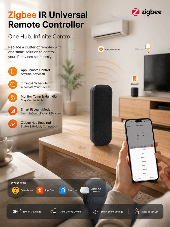 Lenovo Zigbee Smart IR Universalfernbedienung für Smart Home mit Tuya Smart Life App Unterstützung in Schwarz - Bild 5