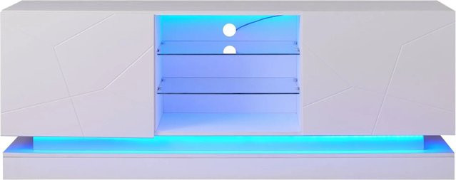 okwish TV Schrank mit Glasablage in Weiß glänzend, B/T/H: 160 x 38,5 x 60 cm - Bild 1