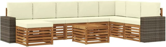 vidaXL Outdoor-Sofagarnitur in L-Form aus massivem Akazienholz mit 9 Kissen in Natur und Beige - Bild 1