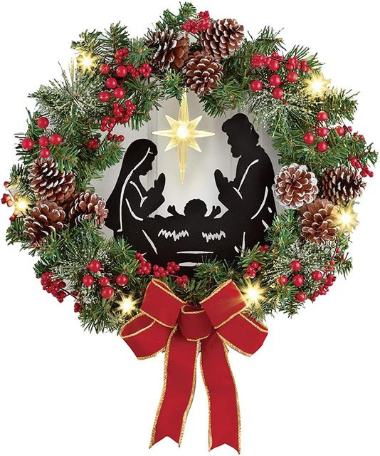 Künstlicher Weihnachts-Krippenkranz von CosyHome in Schwarz für die Wanddekoration - Bild 1
